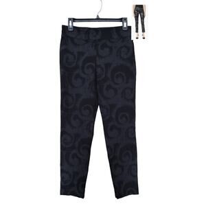 Krazy Larry Pull On Stretch Ankle Pants Black Swirls Charcoal Size 10 $120